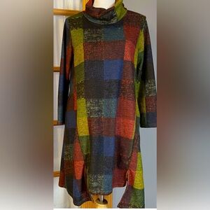 Colorful Checkered Women's Cowl Neck Sweater